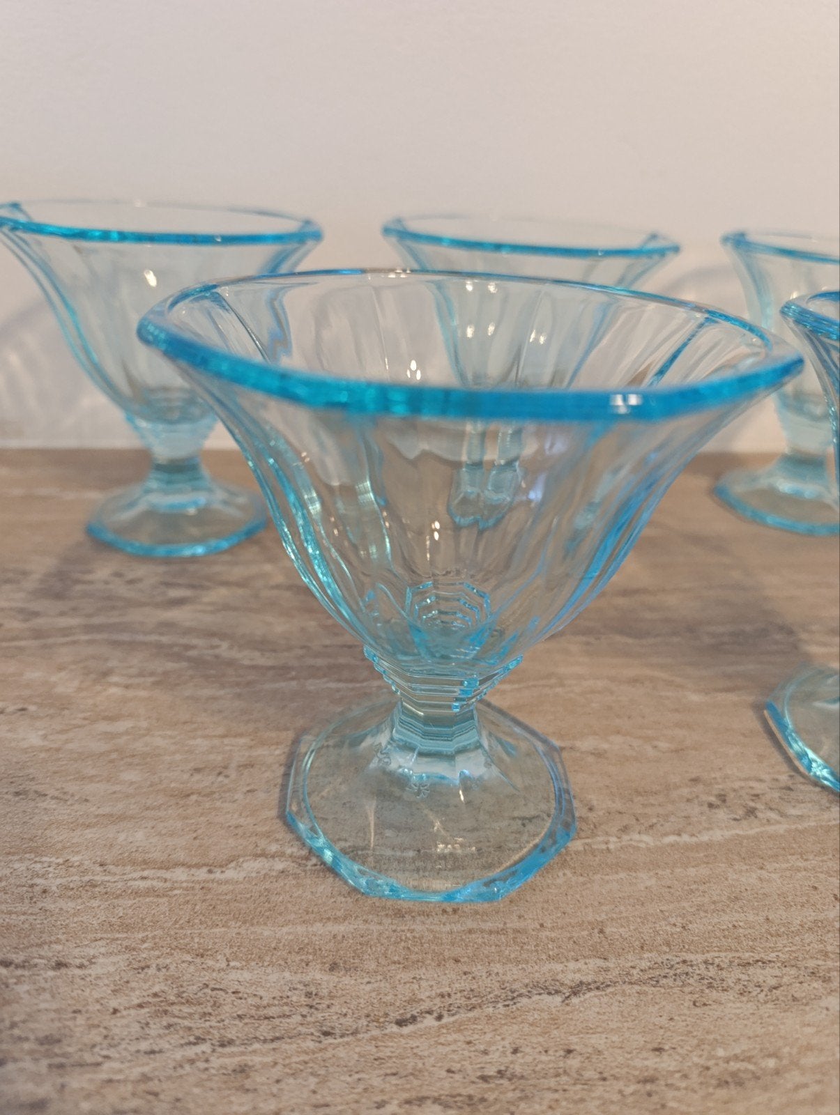 5x Vintage IJscoupes Lichtblauw Glas -Made in Italy – Jaren, Overige merken, Overige typen, Vintage, Ophalen of Verzenden