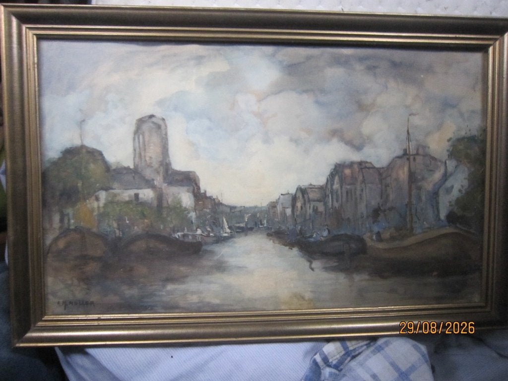 K.H.MULLER, Onbekende Aquarel van DORDRECHT ???herk gevr., Antiek en Kunst, Maritiem / water, Impressionistisch, Ophalen of Verzenden