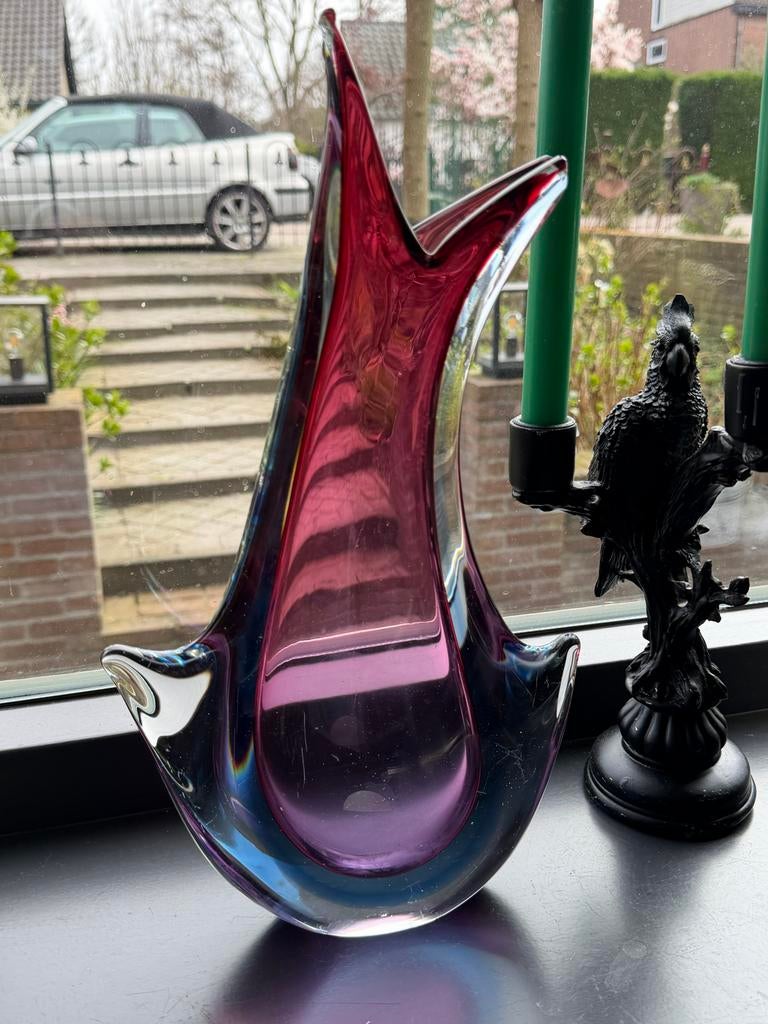 Grote Murano sommerso Vaas 36cm - Rood /Paars/Blauw Glas, Ophalen of Verzenden