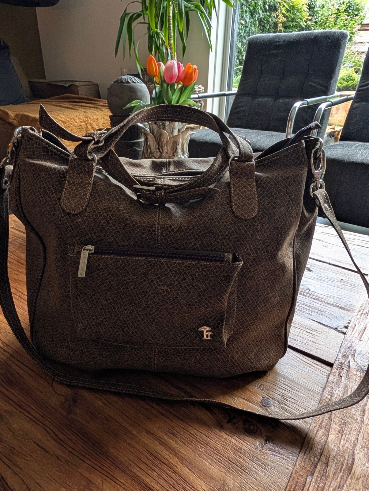 Prachtige bruine vegan Corkdesign tas - z.g.a.n., Ophalen of Verzenden, Zo goed als nieuw, Bruin, Handtas