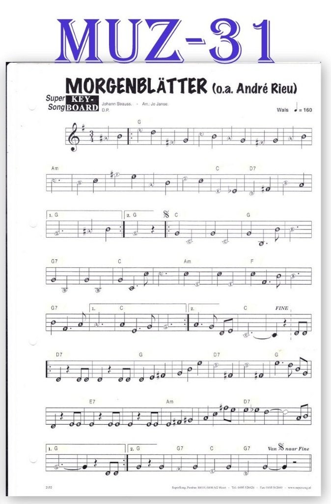 Muz31 bladmuziek super song -Morgen Blatter, Muziek en Instrumenten, Orgel, Gebruikt, Ophalen of Verzenden, Artiest of Componist