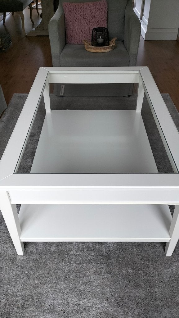 Witte salontafel, Huis en Inrichting, Tafels | Salontafels, Ophalen, Gebruikt, 100 tot 150 cm, Glas