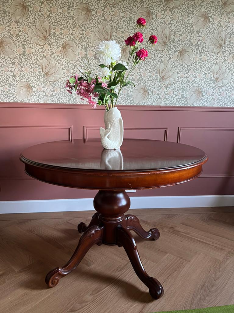 Ronde vintage eettafel 109cm, Huis en Inrichting, Tafels | Eettafels, Ophalen, Gebruikt, Rond, 100 tot 150 cm