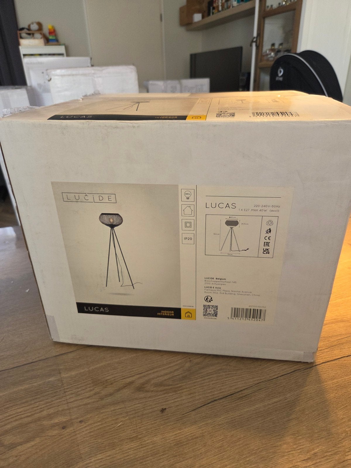 Lucide LUCAS Vloerlamp Ø40 cm – Zwart/Goud – Nieuw, Ophalen of Verzenden, Nieuw, Modern, 150 tot 200 cm