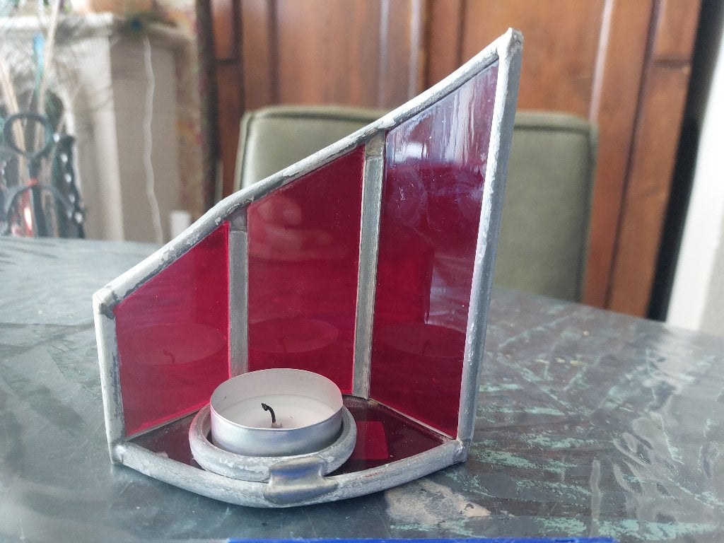 Rood Glas in lood waxinelichtje Hendriks kerst, Ophalen of Verzenden, Gebruikt, Rood, Glas