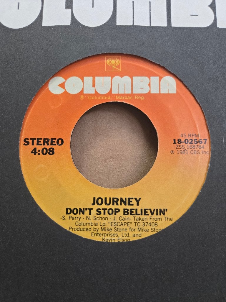 Journey - Don't stop believin', 7 inch, Ophalen of Verzenden, Zo goed als nieuw, Beschermende buitenhoes