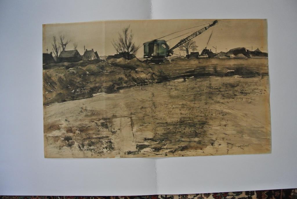 jan burgerhout aquarel europoort/botlek, Ophalen of Verzenden