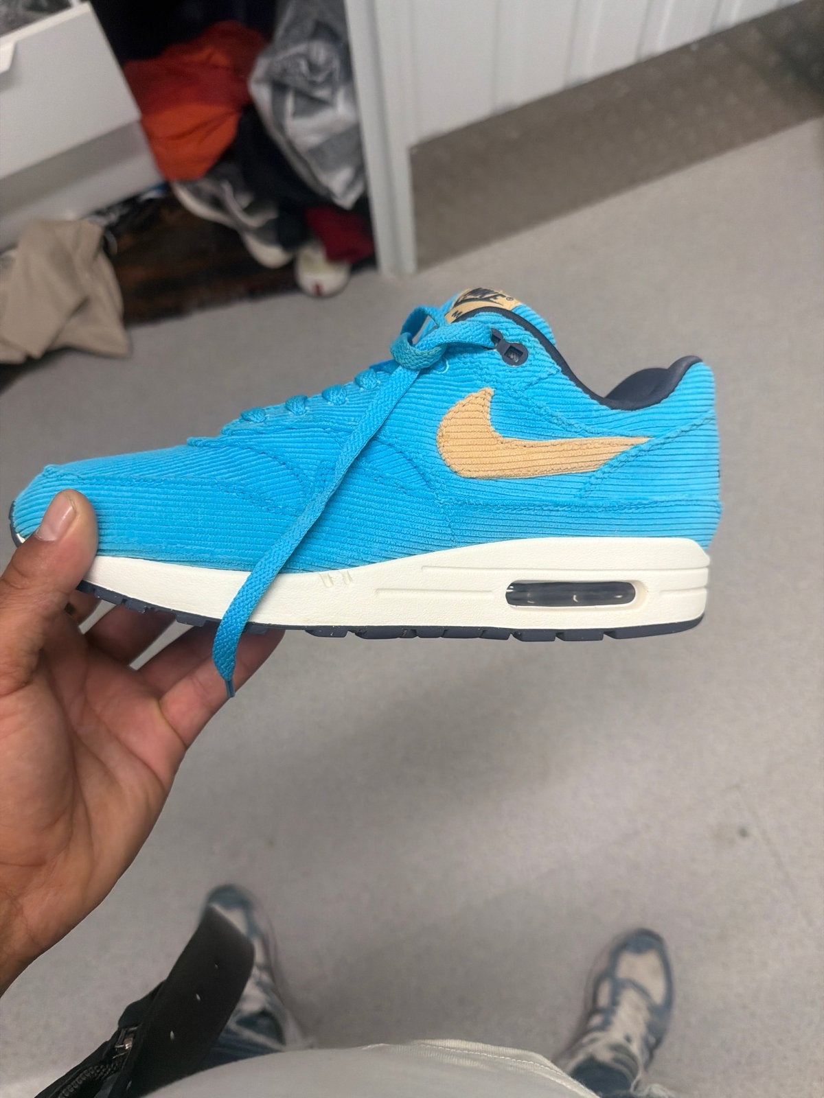 Nike Air Max 1 Corduroy Baltic Blue Maat 42.5, Ophalen of Verzenden, Gedragen, Blauw, Sneakers of Gympen