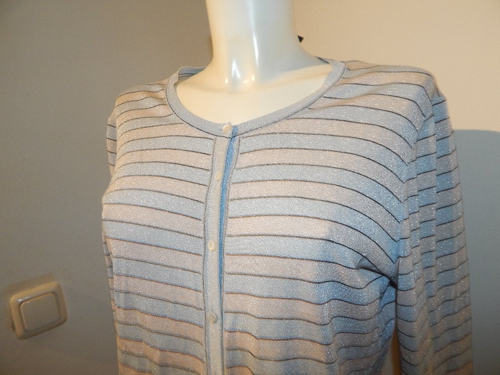 Marccain fijn gebreid vest gestreept glinster stof N5/42, Maat 42/44 (L), Zo goed als nieuw, Marccain, Verzenden