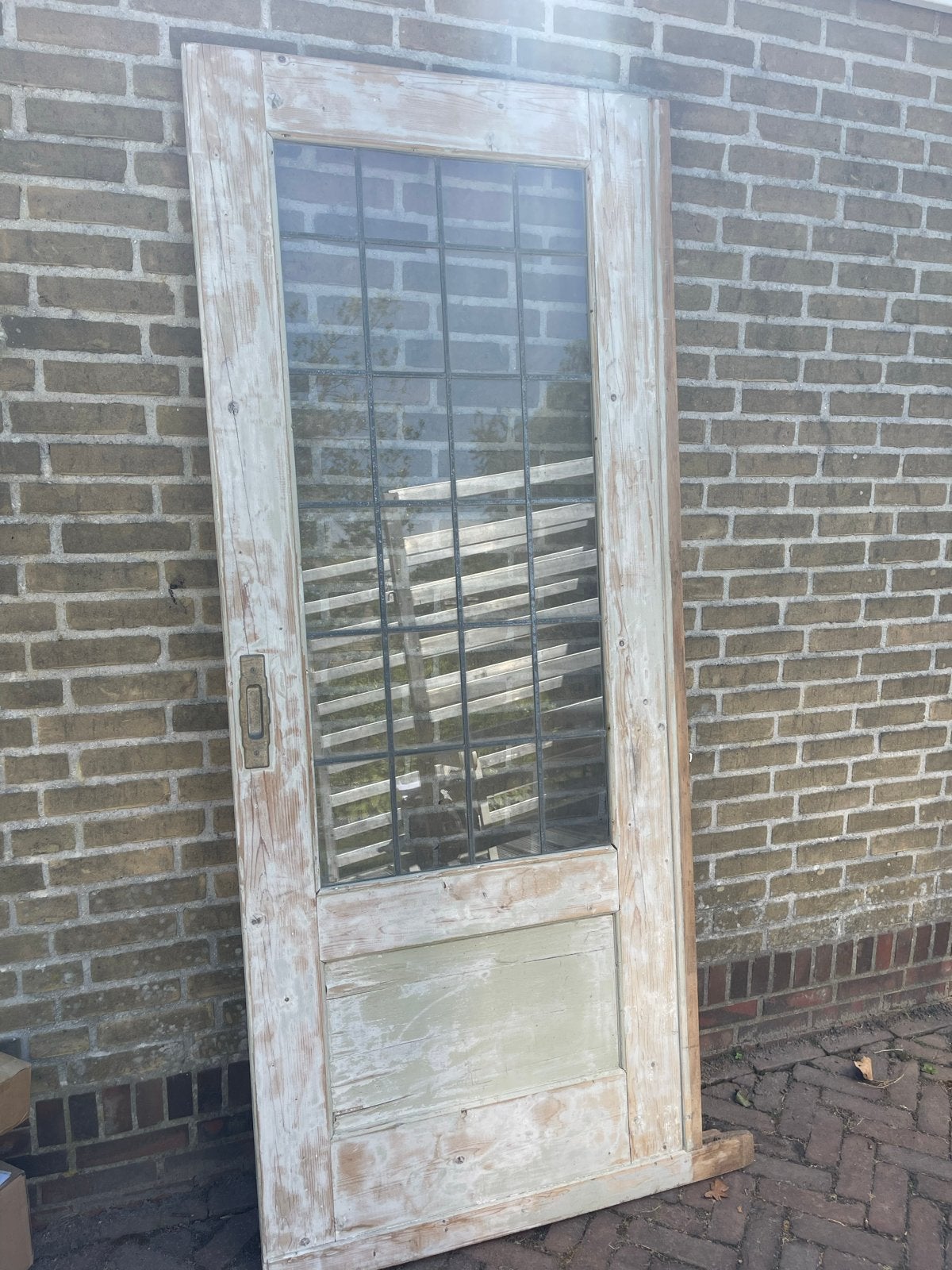 Houten ensuite binnendeur met glas in lood, Doe-het-zelf en Verbouw, Deuren en Horren, Ophalen, Gebruikt, 80 tot 100 cm, Binnendeur