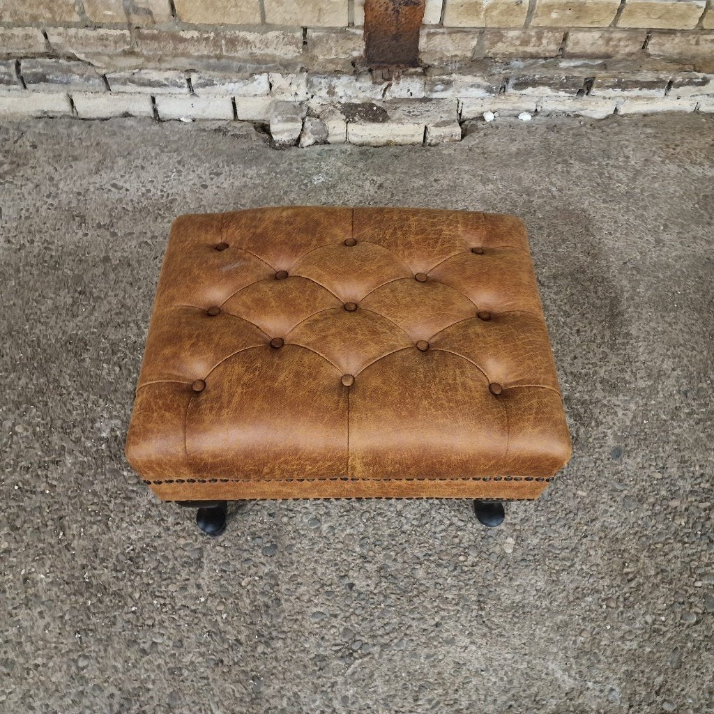 Chesterfield hocker cognac stof, Ophalen, Vierkant, Stof, 50 tot 75 cm