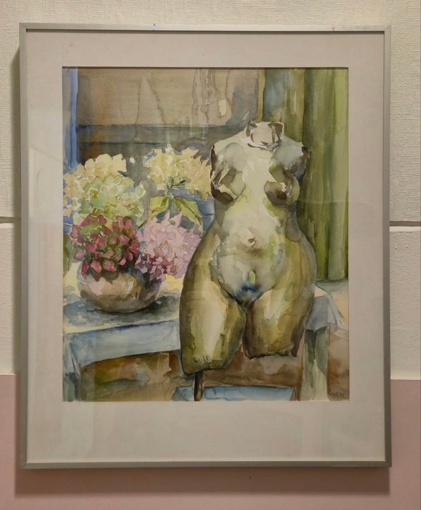 Originele aquarel stilleven met torso en bloemen, Ophalen of Verzenden