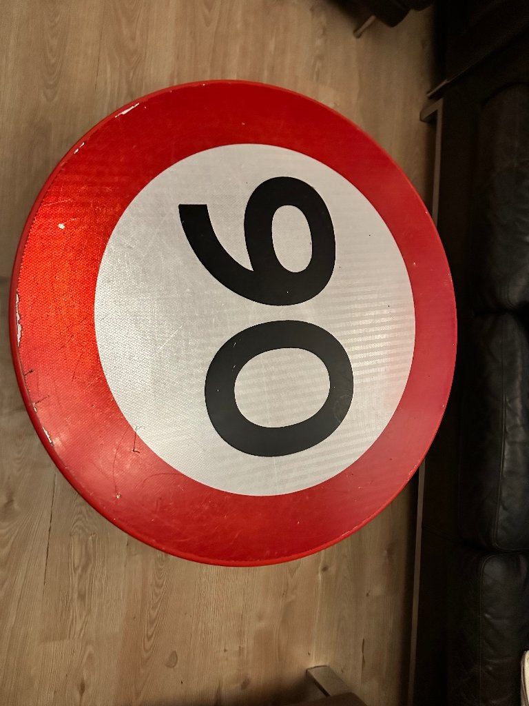 Koffie/salontafel verkeersbord, Huis en Inrichting, Ophalen, Gebruikt, Rond, 5 – 50