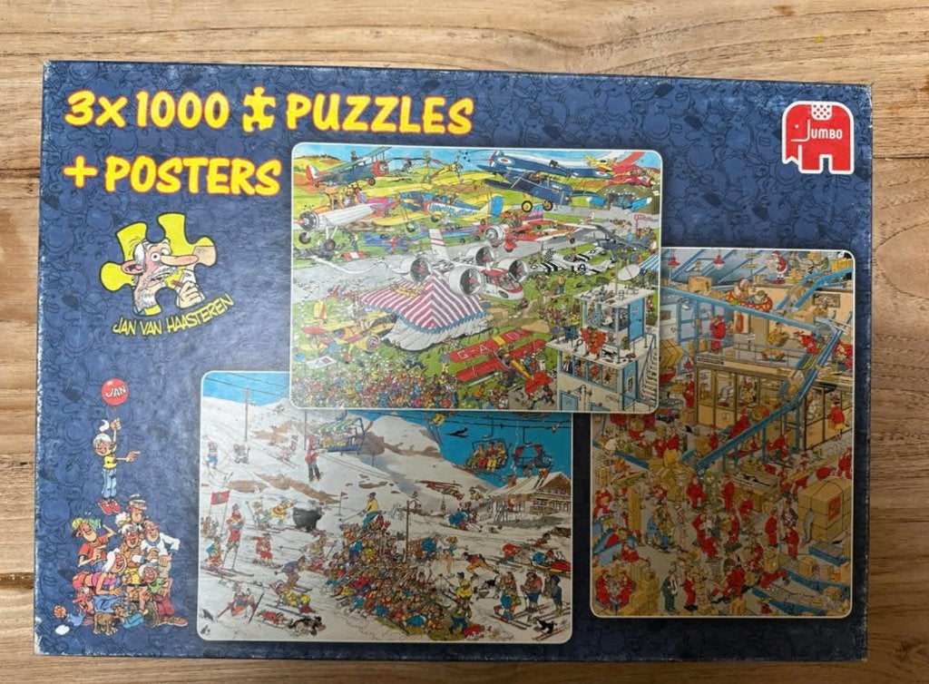 Jan van Haasteren 3x 1000 stukjes puzzels + posters, Ophalen, 500 t/m 1500 stukjes, Zo goed als nieuw, Legpuzzel