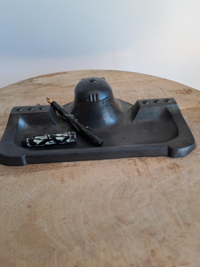 Antieke inktpot met penhouder - gietijzer, Antiek en Kunst, Ophalen