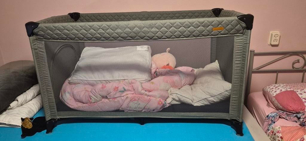 Little Dutch Campingbed Grijs/Groen met Matrasje, Ophalen, Gebruikt, Matras