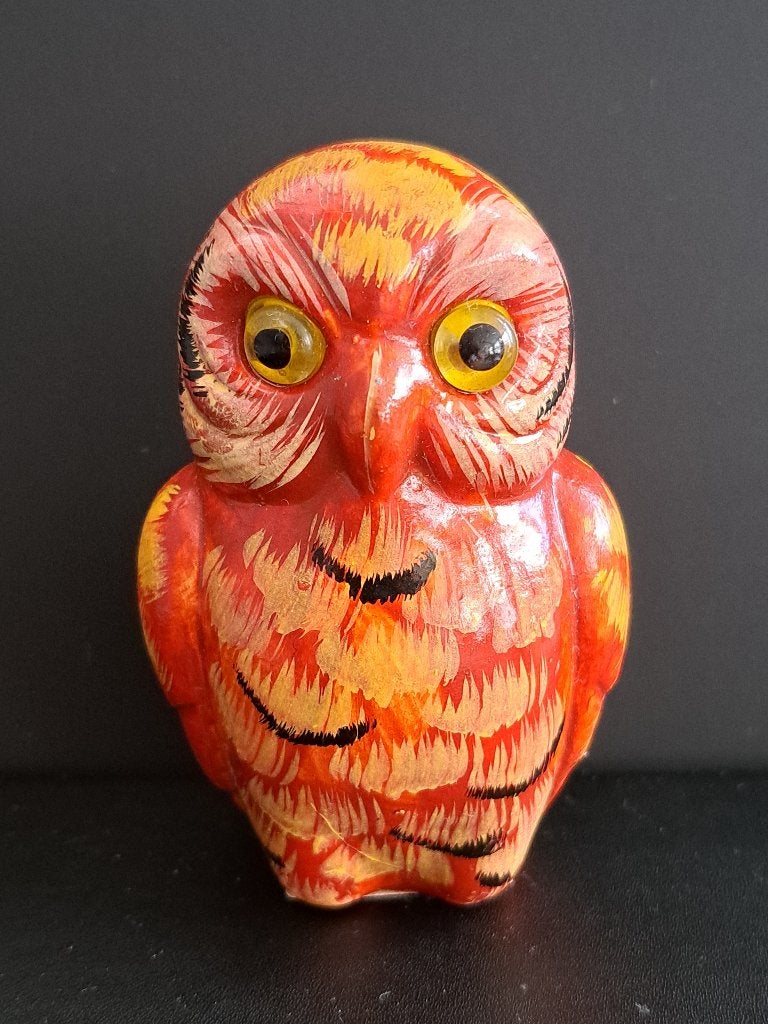 Vintage Uil Beeldje - Handgeschilderd Rood/Oranje, Ophalen of Verzenden, Gebruikt, Dier