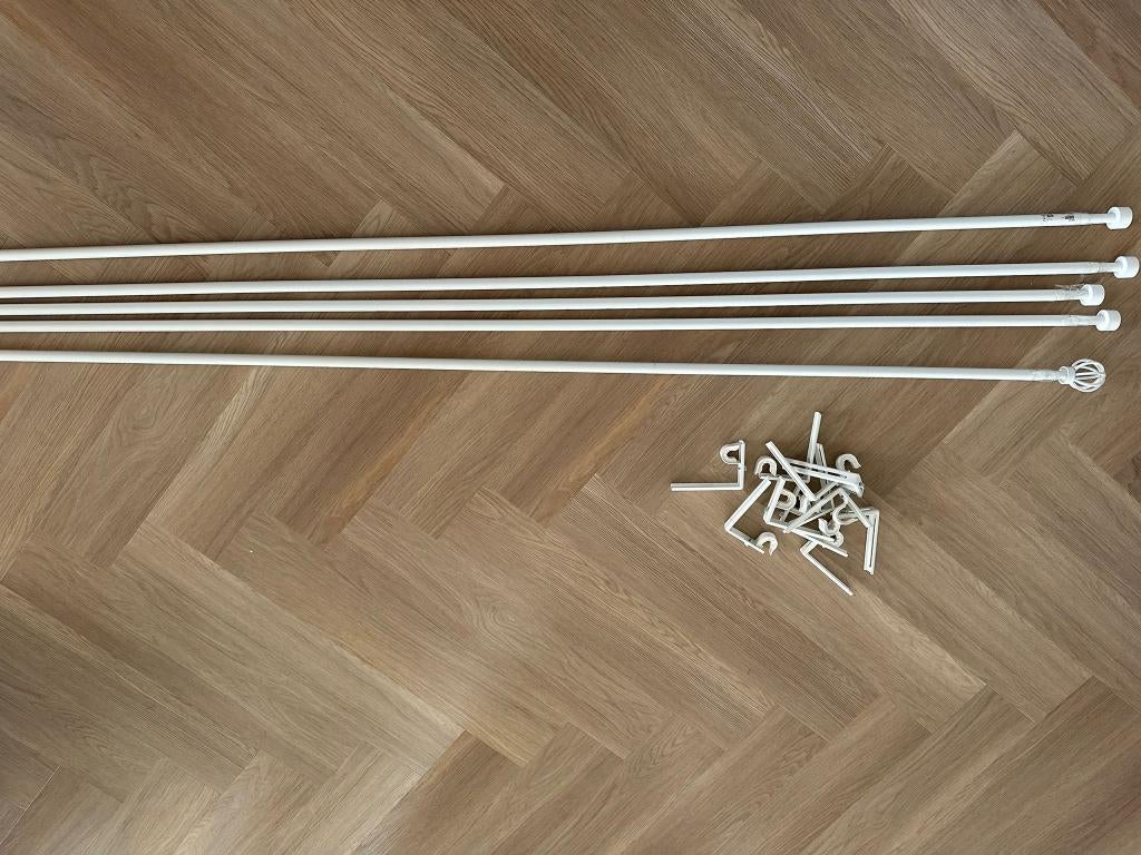 IKEA gordijnrails + steunen – compleet set, Huis en Inrichting, Stoffering | Gordijnen en Lamellen, Ophalen, Wit, 150 tot 200 cm