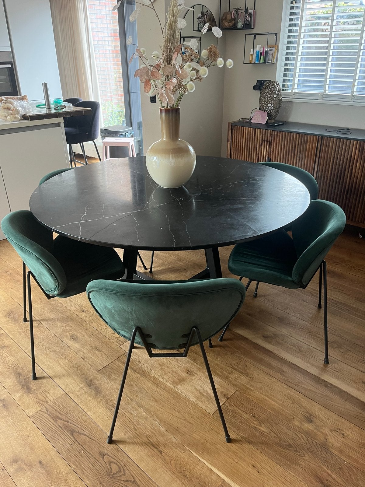 Massief marmer ronde eettafel 150 cm, Ophalen, Overige materialen, Elegant, luxe, marmer., 100 tot 150 cm