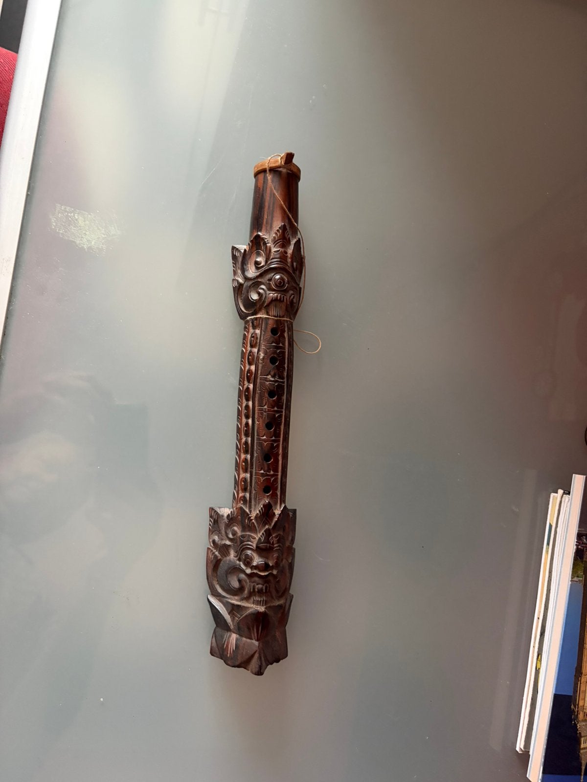 handgesneden houten bandfluit uit indonesie, Muziek en Instrumenten, Ophalen of Verzenden, Gebruikt, Houtblazer