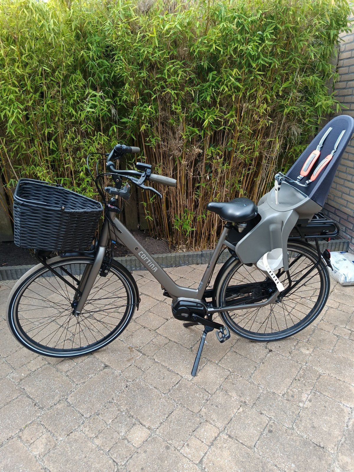 damesfiets Cortina E- Common Family, met mand en zitje, Velgrem, Versnellingen, Zo goed als nieuw, 50 tot 53 cm