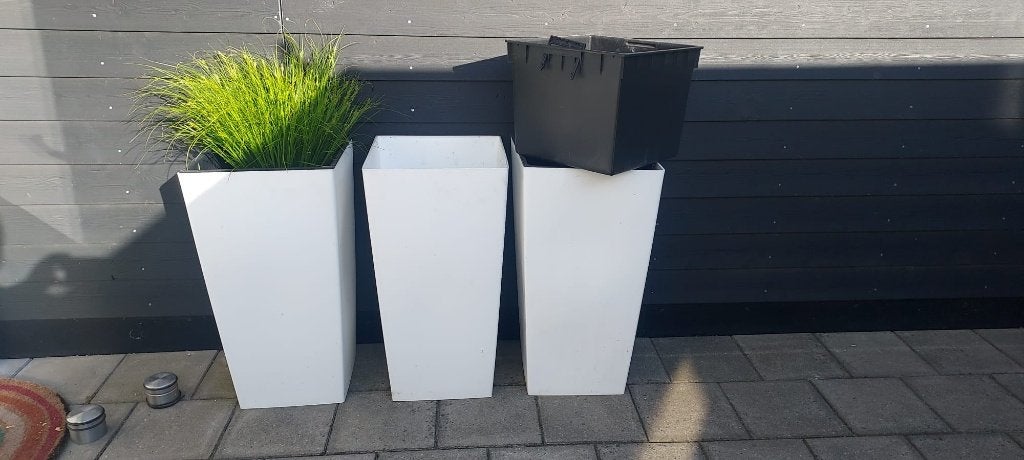 3x witte plantenbakken, Kunststof, Gebruikt, Vierkant, Balkon