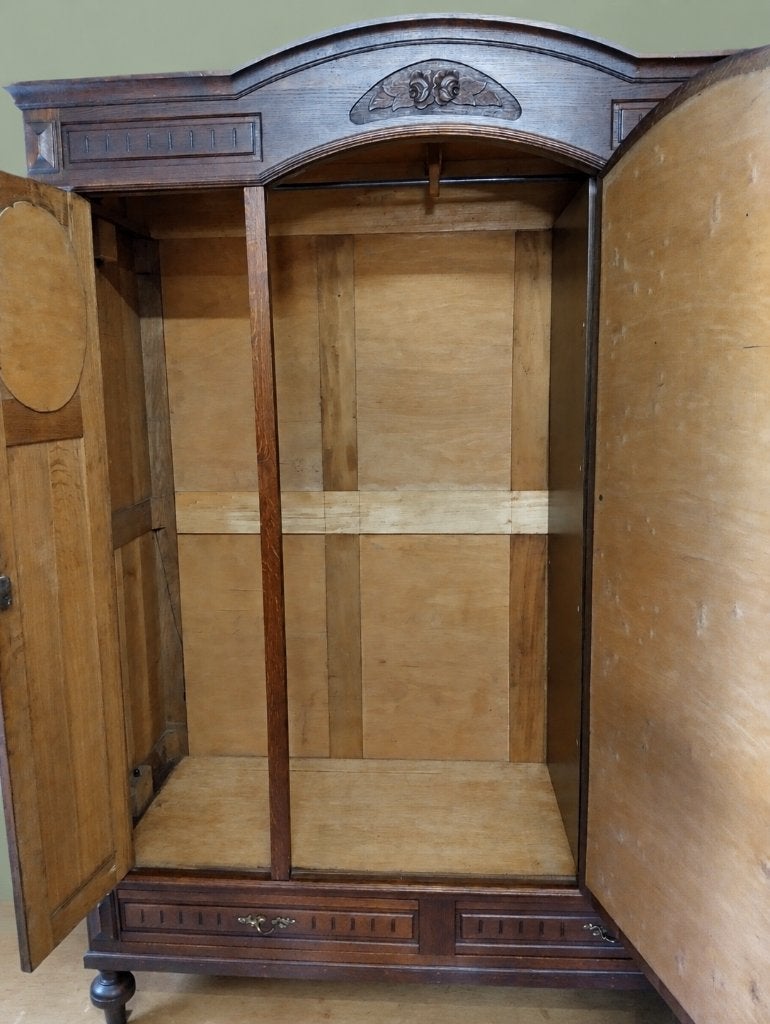 Eiken Art-Nouveau kledingkast garderobekast - demontabel, 200 cm of meer, 150 tot 200 cm, NVT, Ophalen of Verzenden