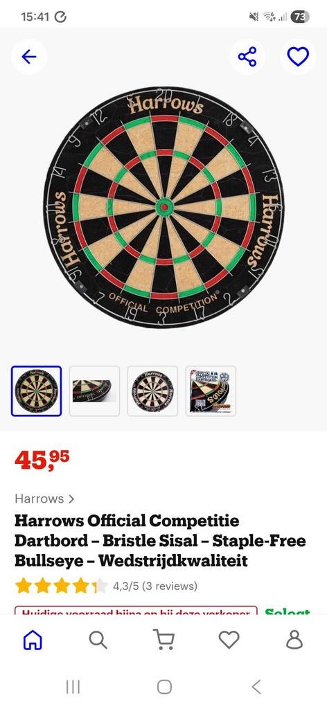 Harrows Official Competition Dartbord - Bristle Sisal, Ophalen of Verzenden, Gebruikt, Dartbord