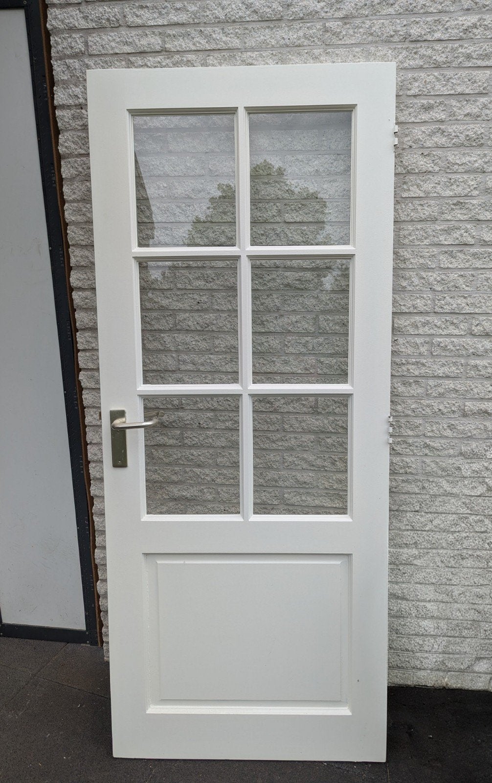 Witte Binnendeur met Glaspanelen en deurbeslag, Ophalen, Gebruikt, 80 tot 100 cm, Binnendeur