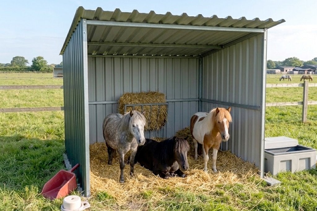 Open schuilstal voor pony's - maatwerk in verzinkt staal, Stalling, 2 of 3 paarden of pony's