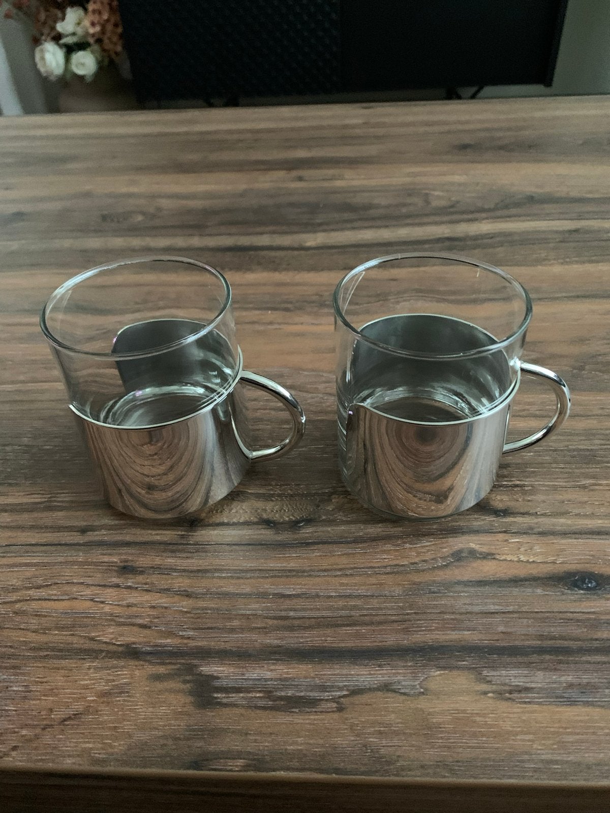 Set van 2 vintage glazen met verzilverde houders, Ophalen of Verzenden