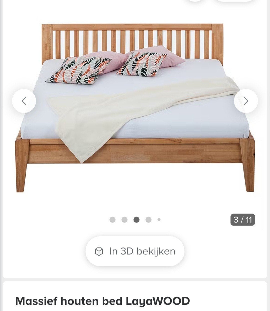 Bed massief hout 180x200 en zeer goede bedbodems, Ophalen, Tweepersoons, Zo goed als nieuw, 180 cm