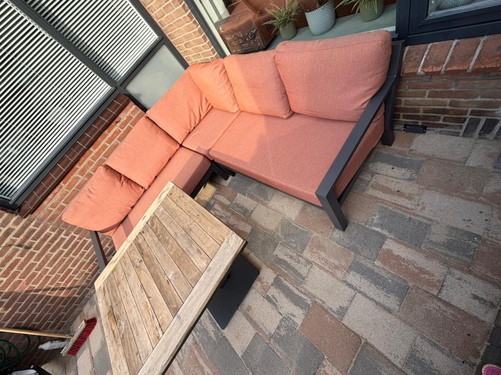 Life Timber loungeset met verstelbare tafel., Tuin en Terras, Ophalen, 5 zitplaatsen, Gebruikt, Aluminium