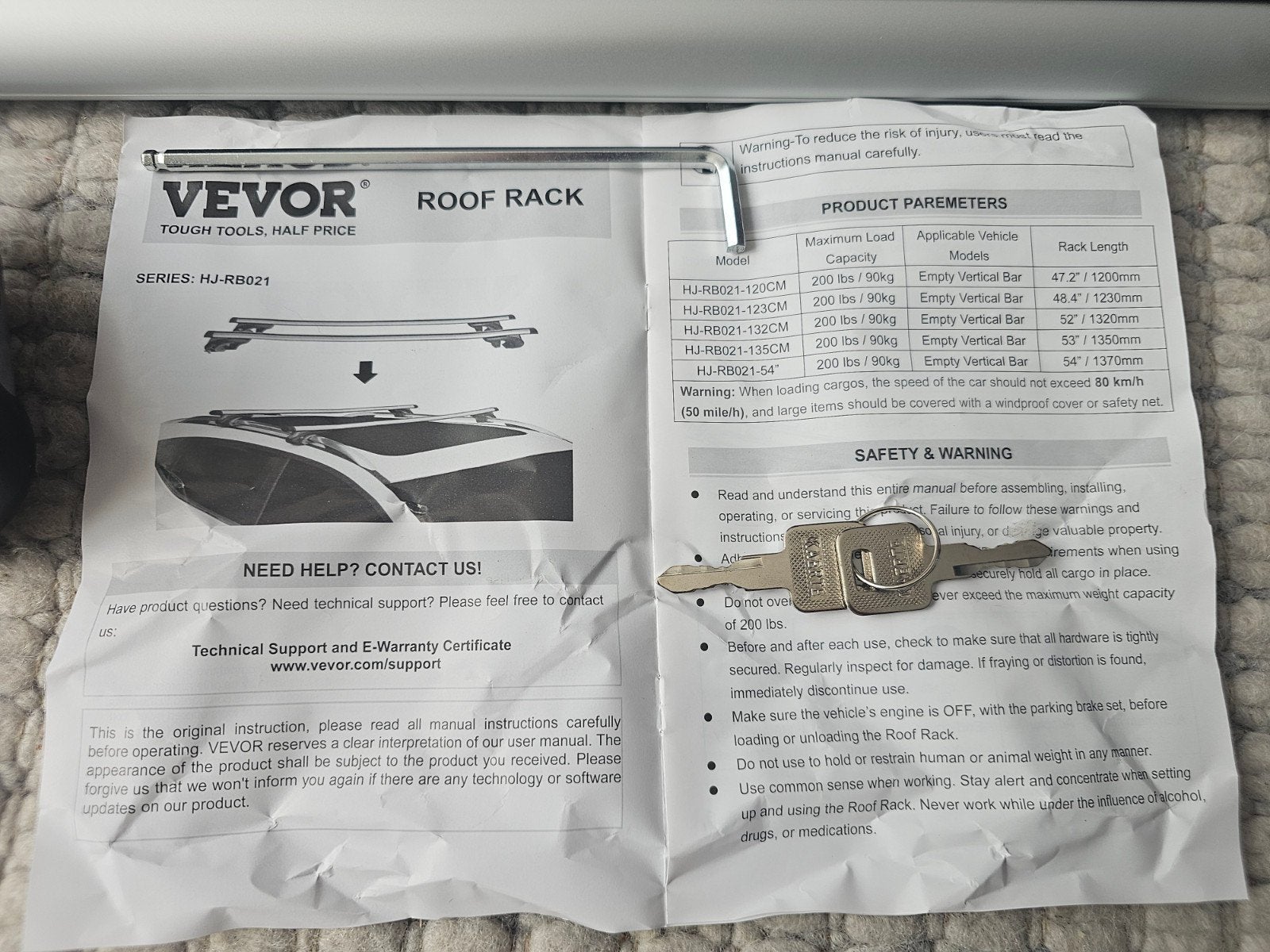 Vevor Dakdragers Handleiding en Montage-instructies, Auto diversen, Dakdragers, Nieuw, Ophalen