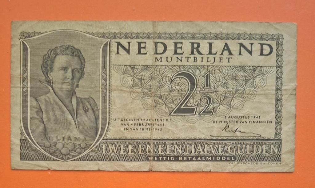 Muntbiljet 2,5 gulden 1949 Juliana, cat. PL17.a / 16-1b, Verzenden, 2½ gulden, Los biljet