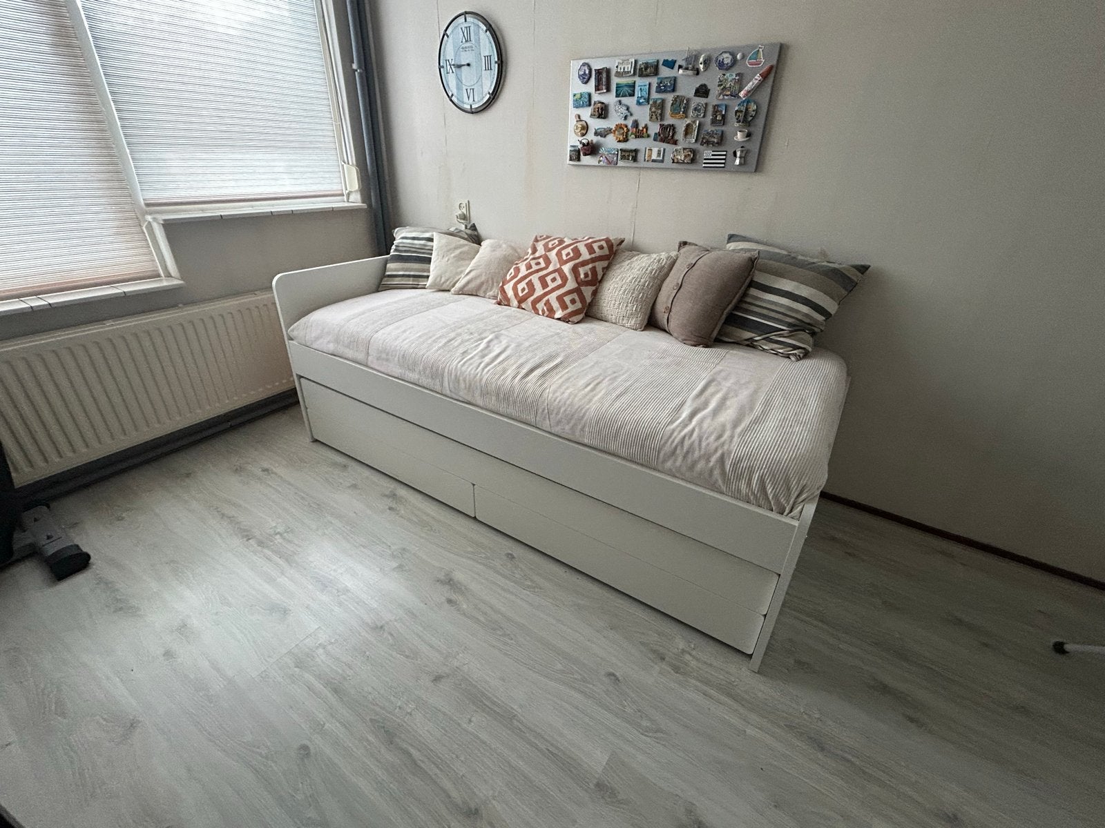 Ikea Släkt bed met uitschuifbaar bed en opberglades, Ophalen, 90 cm, Eenpersoons, Wit