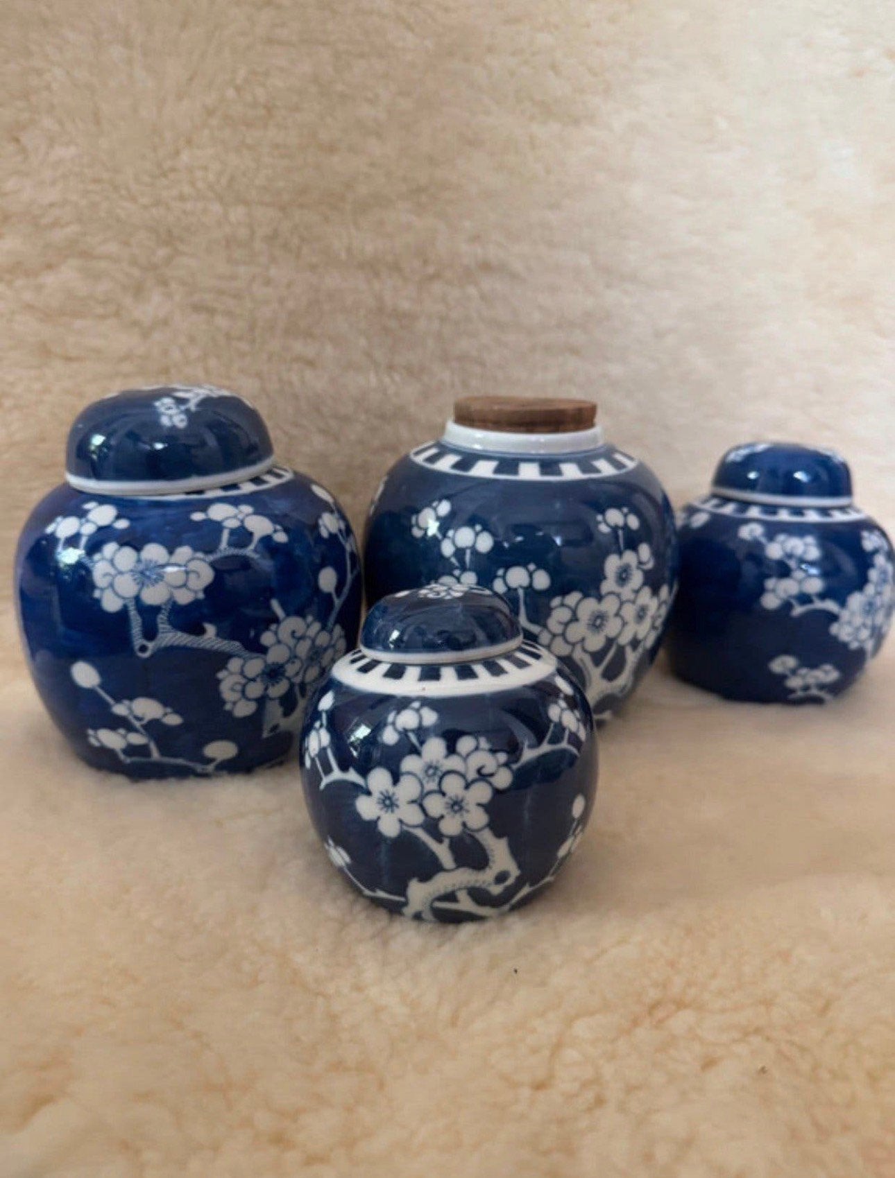 Set van 4 prachtige prunusbloesem gemberpotten, Ophalen of Verzenden
