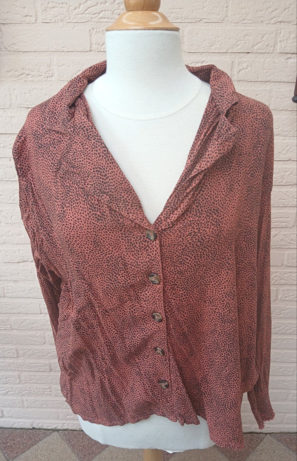 Dames blouse - roze met zwarte print - stiek bij mouwen - 48, Zeeman, Maat 46/48 (XL) of groter, Ophalen of Verzenden, Zo goed als nieuw