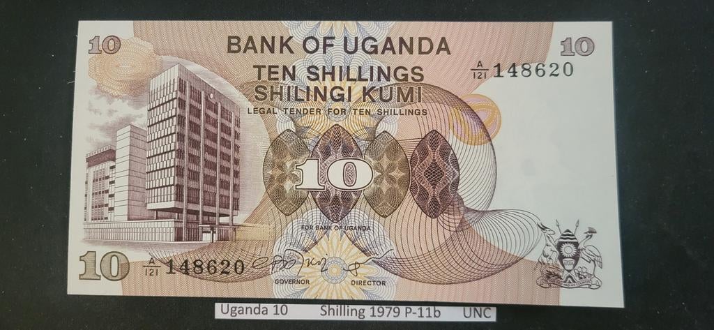 Oeganda 10 Shilling 1979-11b UNC Bankbiljet, Postzegels en Munten, Bankbiljetten | Azië, Ophalen of Verzenden, Centraal-Azië, Los biljet