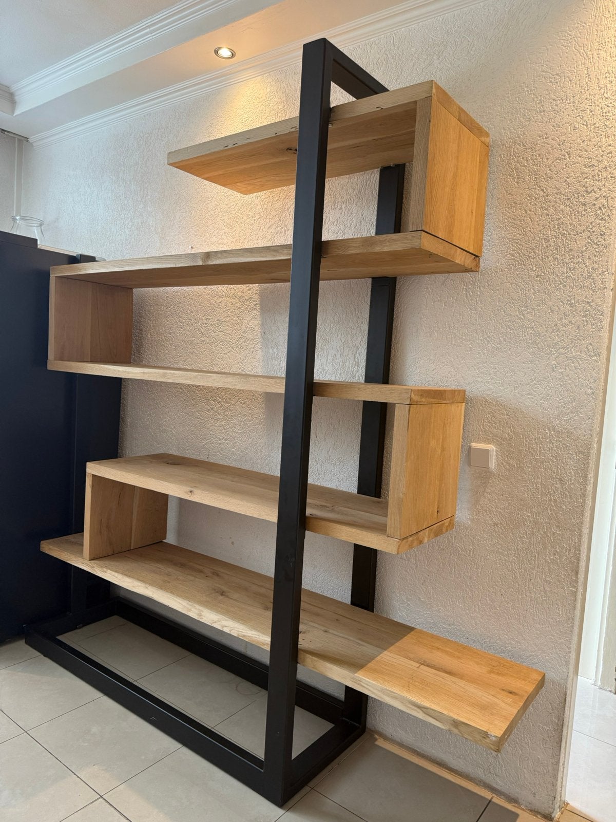 Handgemaakte industriële roomdivider/vakkenkast eikenhout, Huis en Inrichting, Kasten | Boekenkasten, Ophalen, Met plank(en), Gebruikt