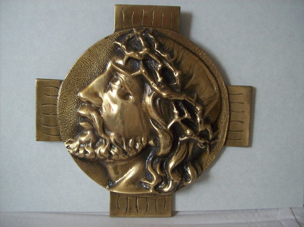 Antiek vintage Jezus bronzen wandtableau sculptuur reliëf, Ophalen of Verzenden
