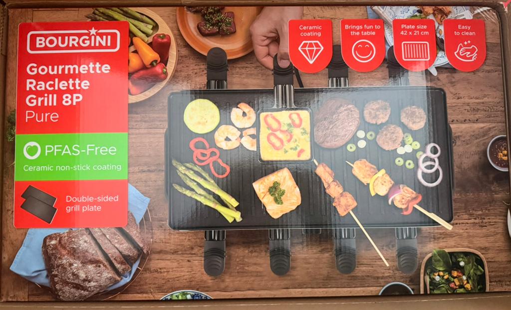 Bourgini Gourmette Raclette grill 8 personen PFAS-vrij, Witgoed en Apparatuur, Ophalen of Verzenden, Nieuw, 8 personen of meer