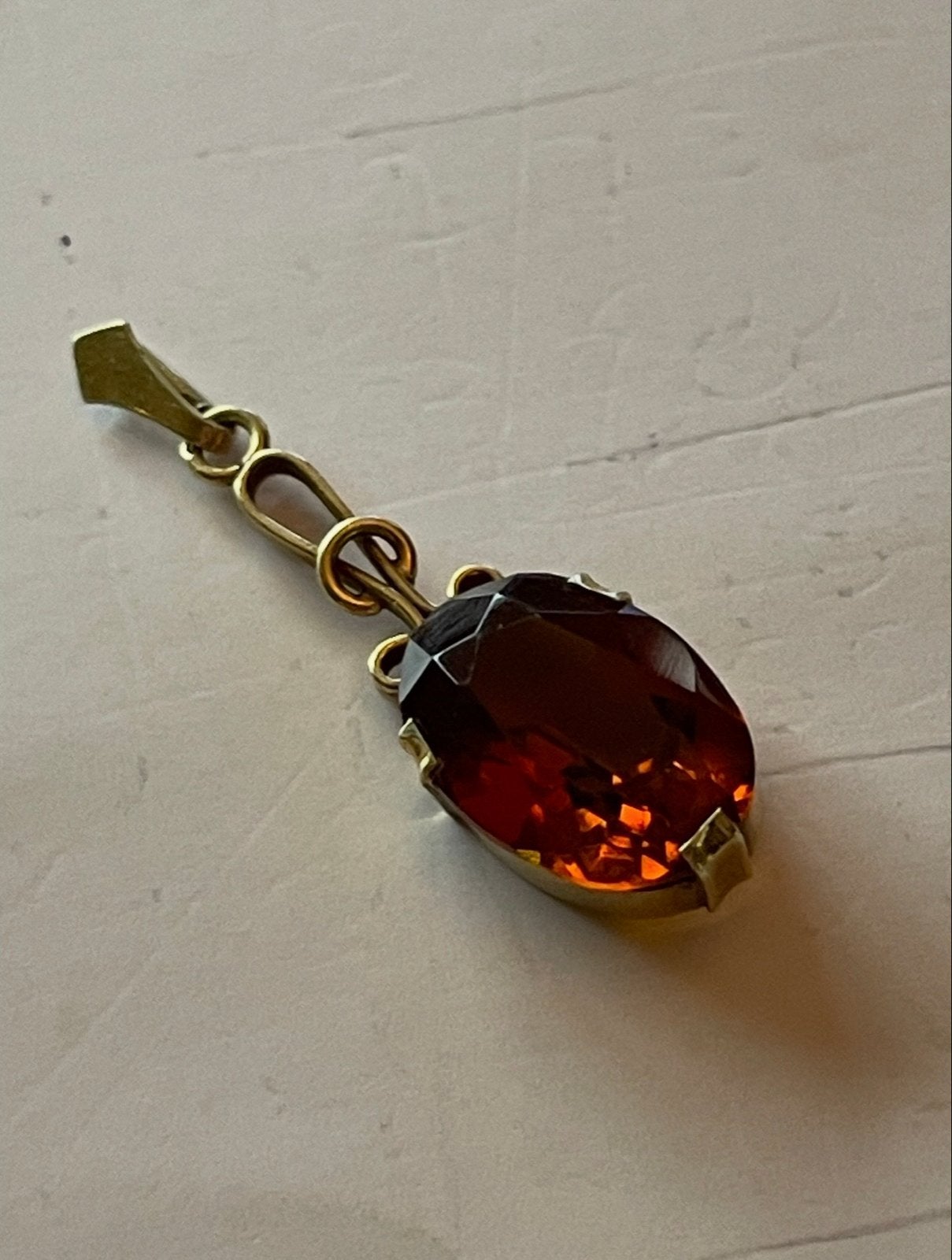Antiek 14krt gouden hanger met Madeira Citrien, Sieraden, Tassen en Uiterlijk, Gebruikt, Overige voorstellingen, Oranje, Ophalen of Verzenden