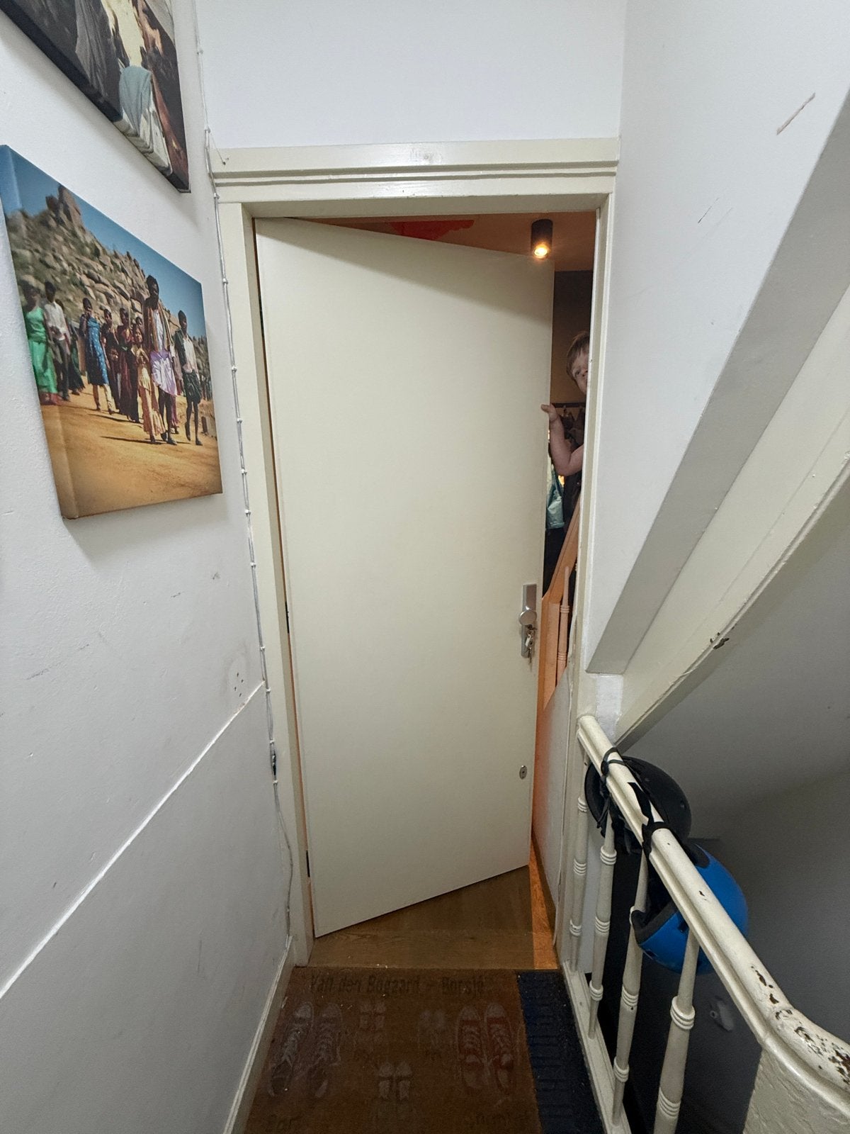 Houten binnen (voor)deur met kozijn en beslag - zonder slot., Ophalen, Gebruikt, 80 tot 100 cm, Buitendeur