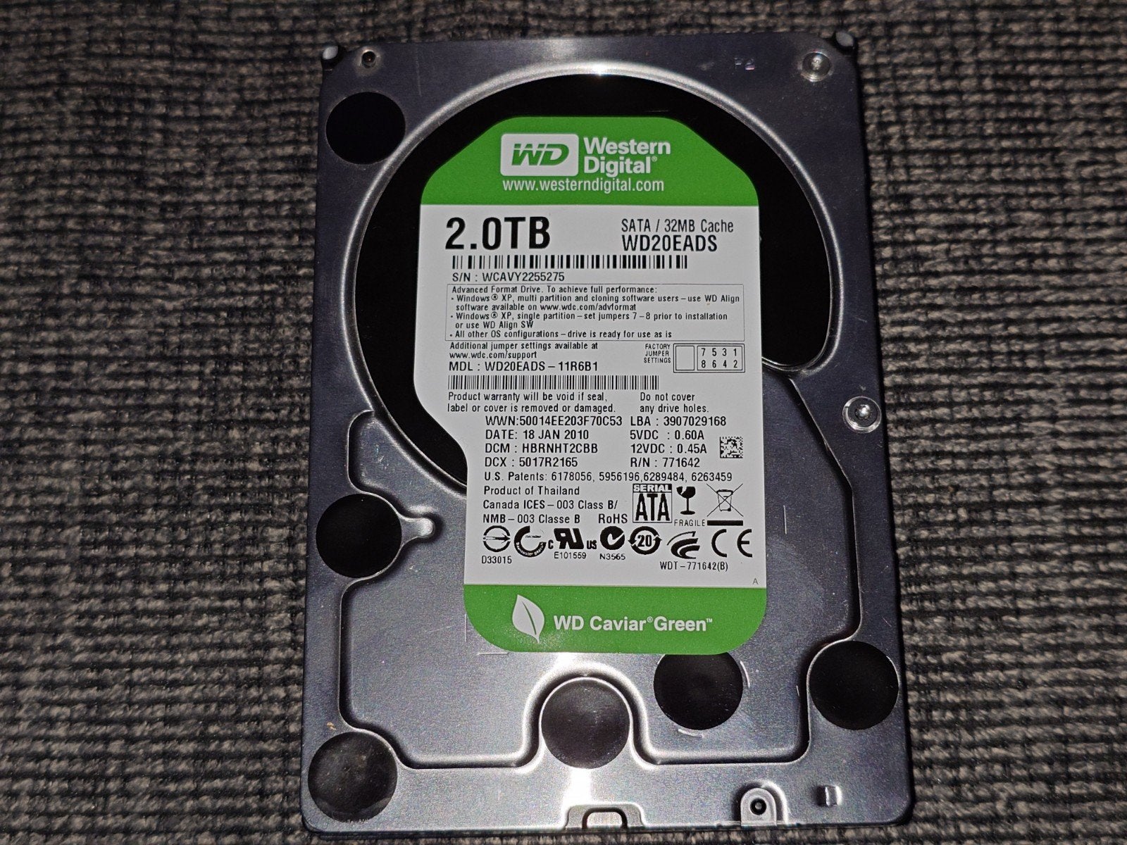 WD Caviar Green | 2.0TB | 5400 RPM, Ophalen, Intern, 2TB, Gebruikt