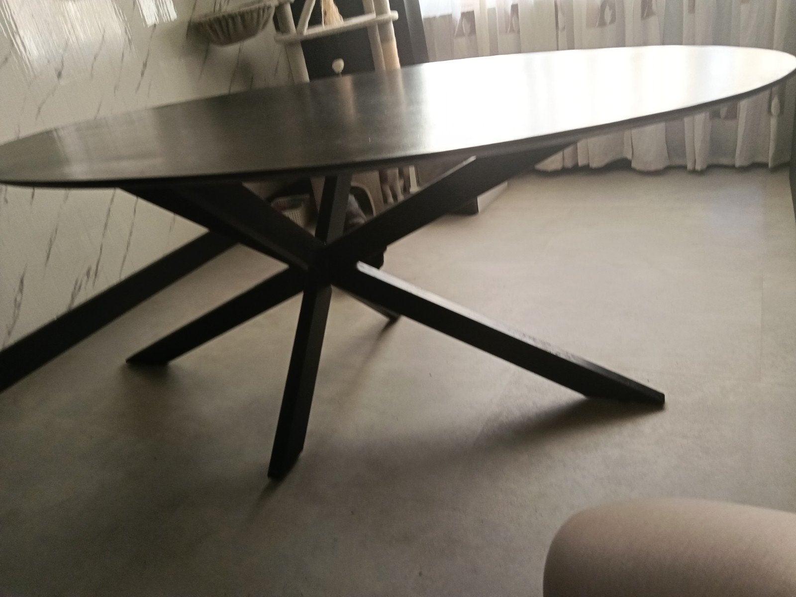 Ovale mangohouten eettafel zwart 220x100 cm, Ophalen, Gebruikt, 100 tot 150 cm, 200 cm of meer