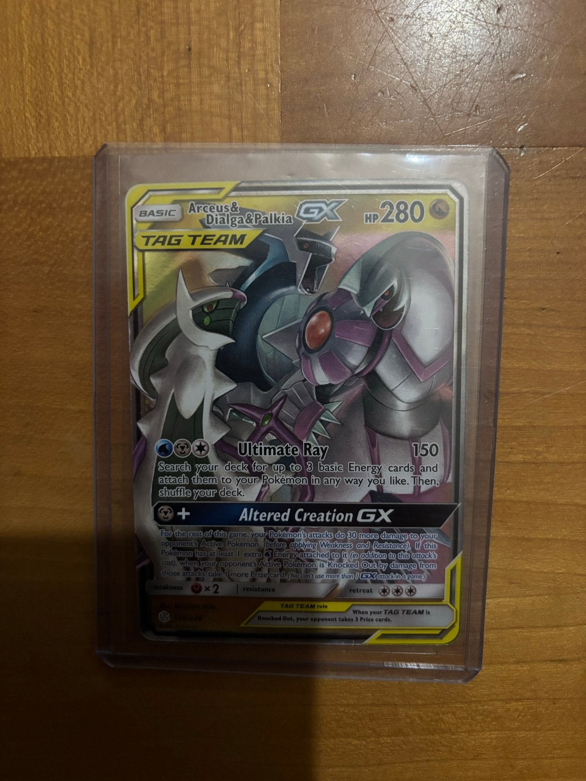 Arceus & Dialga & Palkia GX Tag Team Pokémon Kaart, Ophalen of Verzenden, Zo goed als nieuw, Losse kaart