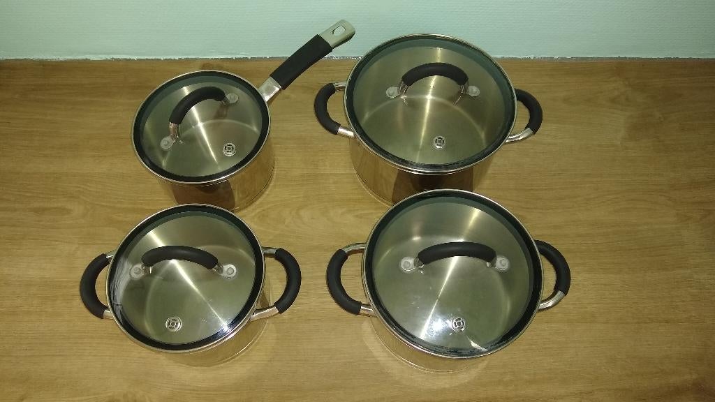 SOLA Pannen met rubber handvat, Ophalen, Gebruikt, Rvs, Pannenset