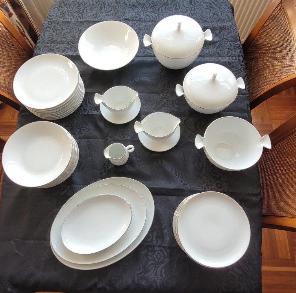 servies Eschenbach Bavaria, wit met zilverkleurig rand, Ophalen, Gebruikt, Overige merken, Vintage