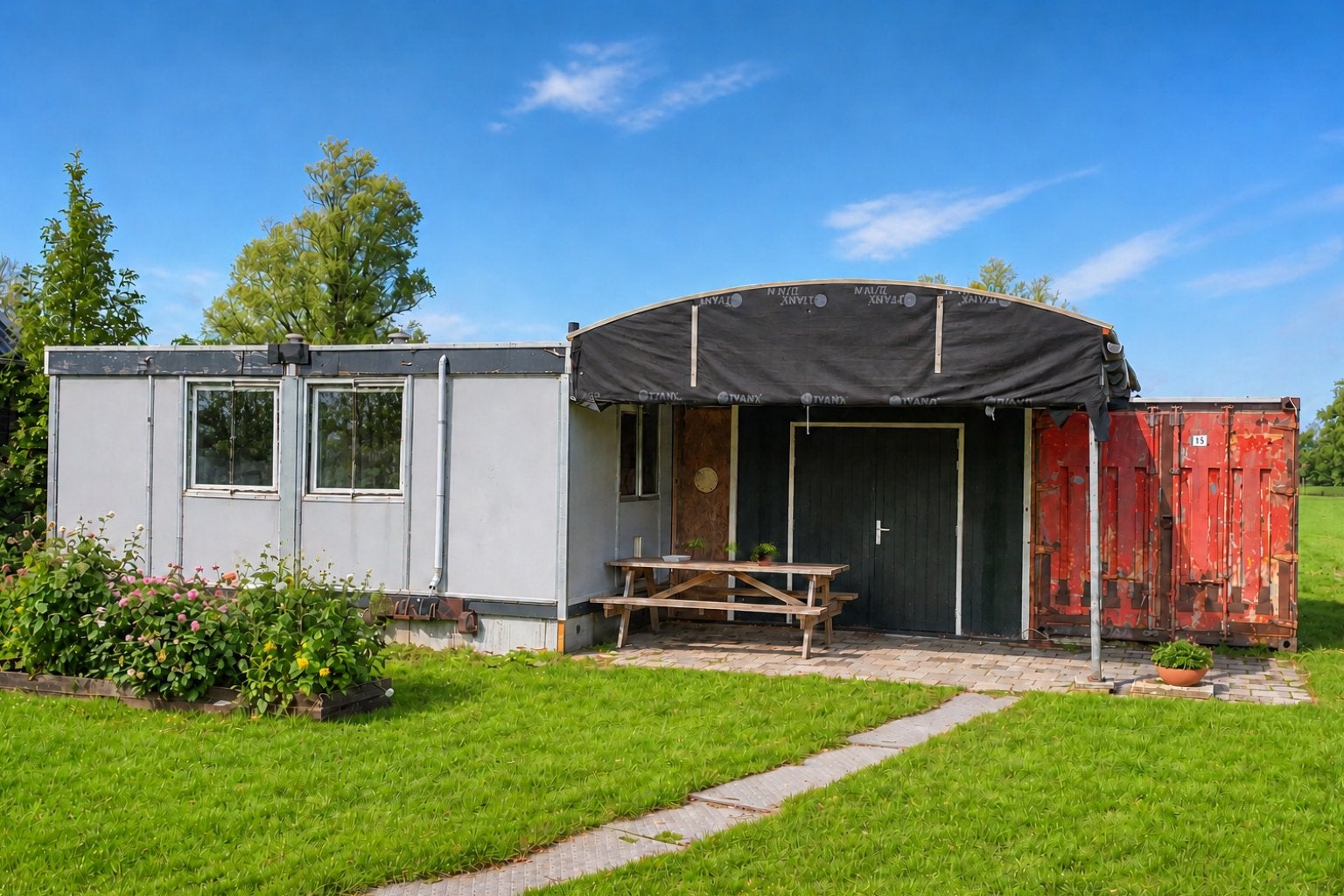 Woonunit (60m²) inclusief CV, overkapping & zeecontainer, Ophalen, Gebruikt